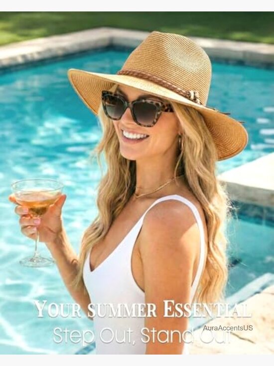 Wide Brim Sun Hat UPF 50+ Foldable Straw Fedora Beach Travel Panama